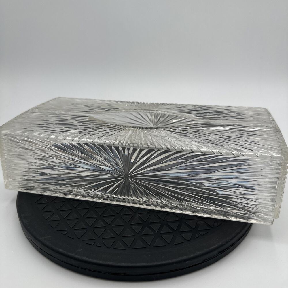 Vintage Mid Century Modern Lucite Acrylic Tissue Box Cover Clear Starburst